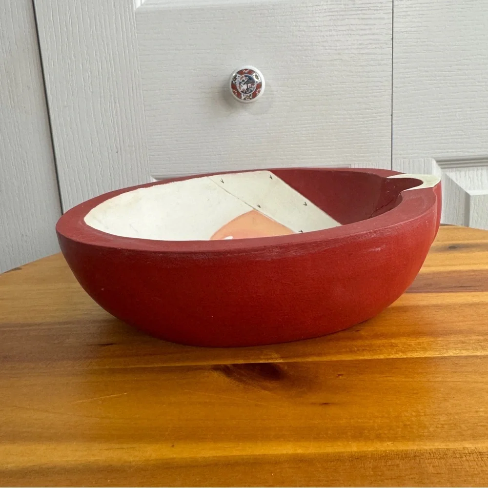 Handmade‎ hand painted wooden Santa Claus bowl
